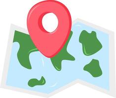 Map with pin. Red direction pointer on folded city map, gps navigation and travel locati on position search sticker 3d icon vector
