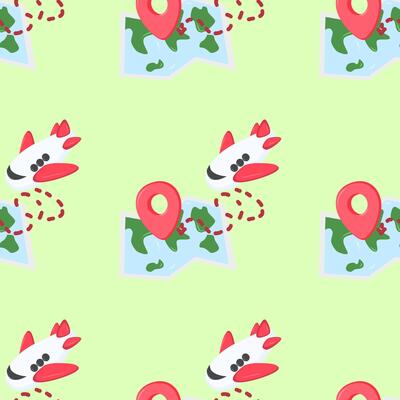 Seamless pattern Cute Airplane flying. Plane, aircraft, air transport in flight. Aeroplane travels, flies, bottom view. Aviation, airliner outside. Flat illustration isolated on white