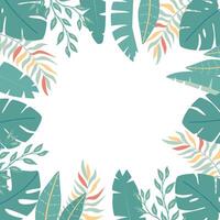 Frame with tropical leaves. Square summer background, space for text. Flat illustration. vector