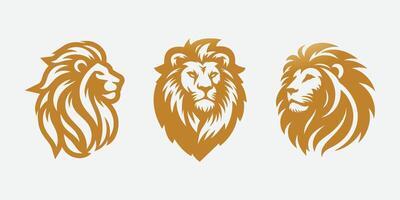set of lion head silhoutte s logo gold gradient color vector