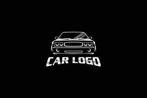 Car logo with front view car on black background vector