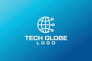 tech globe or global tech logo with tech lines and earth globe merged creatively vector