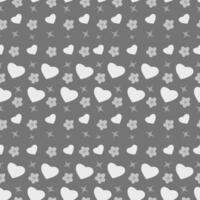 Seamless pattern with hearts and flowers on grey background vector