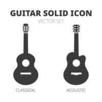 guitarra negro icono colocar. clásico guitarra y acústico guitarra silueta íconos ilustración aislado en blanco antecedentes. sencillo diseño icono para estudio web, aplicación, marca vector