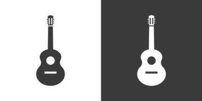 Classical guitar icon black and white style. Classic guitar black icon silhouette on white background and an inverted color on black background. Simple guitar icon for studio web, mobile app, branding vector