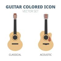 Simple guitar icon set. Classical guitar and acoustic guitar colored icons flat illustration isolated on white background. Simple icon for studio web, app, branding vector