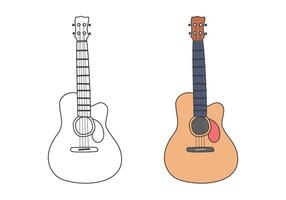 colorante página contorno de un acústico guitarra. sencillo ilustración, imprimible colorante libro para niños vector