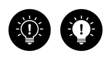 Light bulb exclamation mark icon on black circle. Warning lamp sign symbol vector