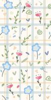 Colorful repeated pattern of flowers, hearts and plaid in the background. Art for wallpapers, fabrics, gift wrapping paper, etc. vector