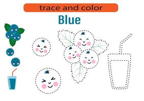 escritura práctica para niños. dibujar líneas para niños. rastreo y colorante, frutas y bayas. eps10 vector