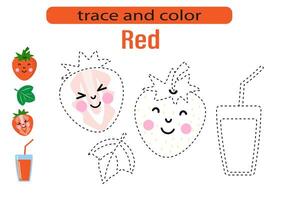 Handwriting practice for kids. Draw lines for kids. Tracing and coloring, fruits and berries. EPS10 vector