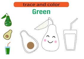 Handwriting practice for kids. Draw lines for kids. Tracing and coloring, fruits and berries. EPS10 vector