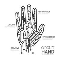 Abstract hand in an electronic circuit chip. infograph technology template, presentation infographics. vector