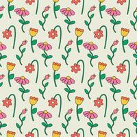 Bright seamless pattern of groovy hippie flowers in retro style vector