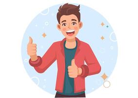 Young man shows thumb up. Gesture cool. Flat illustration isolated on white background vector