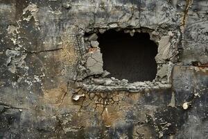 A Hole in a mortar wall perfect for pasting anything photo