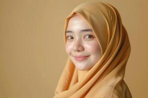 Smiling hijab girl poses in studio portrait. photo