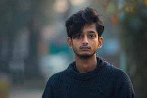 Young Indian man in dark blue sweater. photo