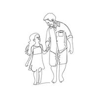 father and daughter one line art design. father and daughter outline design style vector