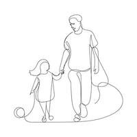 father and daughter one line art design. father and daughter outline design style vector