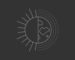 Esoteric boho style sun and moon linear symbol. Spirituality celestial logo. Mystic tattoo outline sign. eps badge vector