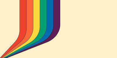 Retro rainbow color striped path horizontal banner. Geometric hippie rainbows perspective flow cover. Vintage hippy abstract spectral iridescent stripes. Trendy minimal disco y2k colorful art lines vector