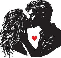 Silhouette of a couple kissing each other. vector