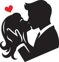 Silhouette of a man and a woman kissing. vector