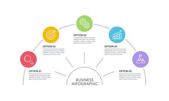 Infographic semicircle 5 processes to success. Business presentation, Timeline and Milestone. vector