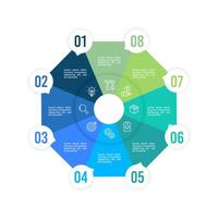 Infographic pie chart with 8 processes to success. Annual report. Business presentation. vector