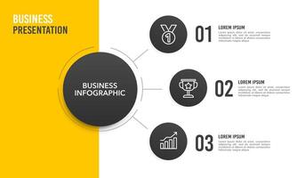 Business presentation. Infographic 3 options template on yellow and white background. vector