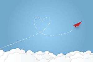 Paper plane. Dash heart in the sky. Valentine's day greeting card and love concept. illustration vector