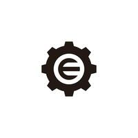 Letter E in gear, circle geometric symbol simple logo vector