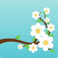 primavera árbol con blanco flores azul antecedentes con un árbol rama lleno de flores vector