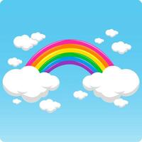 Blue sky background with colorful rainbow and white clouds. Happy rainbow and clouds in the sky. vector