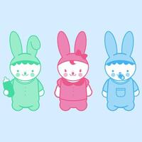 Cute bunny babies. Cartoon rabbit baby girl and boy with milk bottle. vector