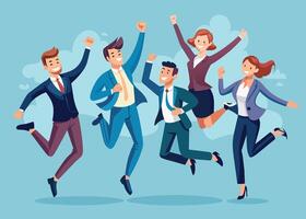 people in suits jump in groups vector