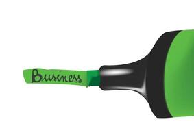 Green highlighter pen emphasizing the word 'business' on a white background vector