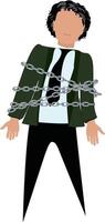 Man wrapped in chains cartoon illustration vector