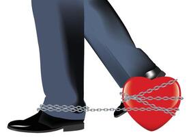 Businessman chained to a heart vector