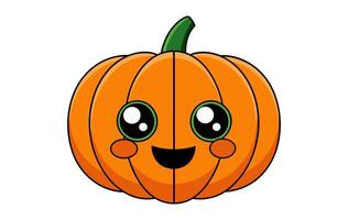 Cute Friendly cartoon jack-o-lantern. Smiling carved pumpkin character. illustration isolated on white backdrop. Concept of Halloween, kid-friendly decor, festive spirit, and joyful celebration. vector