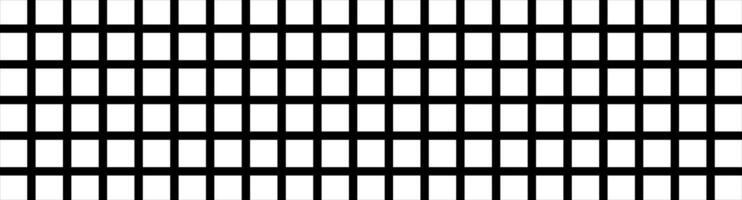 Black and white grid pattern. Monochromatic square grid. Abstract checkerboard design with equal squares. Wide banner. Geometric background, digital wallpaper. Optical illusion. Rhythm and balance vector