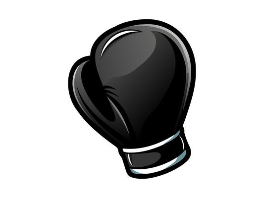 Black boxing glove illustration. Single sporting glove with a simplistic design. Concept of sports equipment, boxing training, athletic gear, combat sports. Isolated on white backdrop