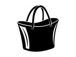 Black and white tote bag illustration Simple monochrome shopping bag icon. Minimalist design. Logo, pictogram, sign, print. Concept of reusable bags, eco-friendly shopping. Isolated on white backdrop vector