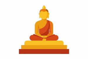Buddha meditating on lotus position. Symbol of Buddhism. Golden Buddha statue. Isolated on white backdrop. Concept of enlightenment, meditation, Zen, spiritual awakening. Graphic art vector