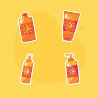 Sunscreen bottles flat icons set vector