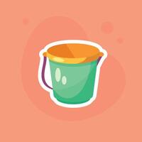 Cartoon bucket icon. Illustration in flat style on orange background. Summer sticker. vector