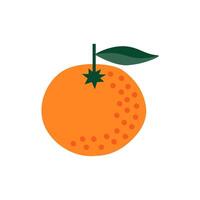 Orange citrus, whole fresh fruit with green leaf. Minimalistic illustration isolated on a white. vector