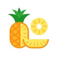 Pineapple with cuted quarter and round slice. Flat color icon isolated on white. vector