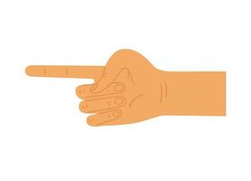 White person hand with finger pointing left. Flat color illustration isolated on white. vector